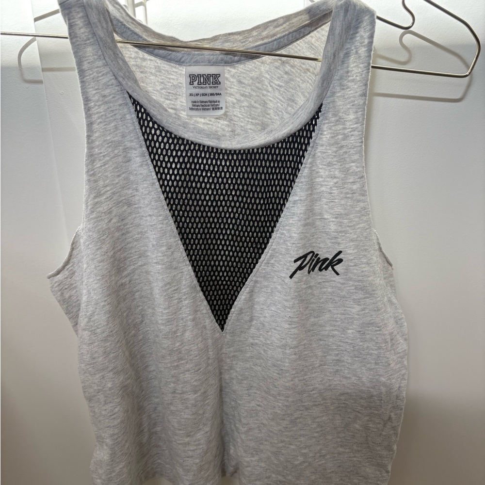 PINK Victoria's Secret Gray and Black Mesh Muscle Tee